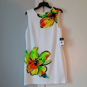 White Floral Sleeveless Dress